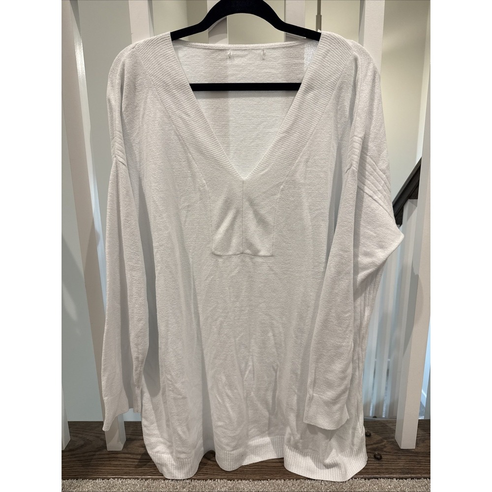 Barefoot Dreams CozyChic Ultra Lite V Neck Tunic Sweater Plus Sz XL White